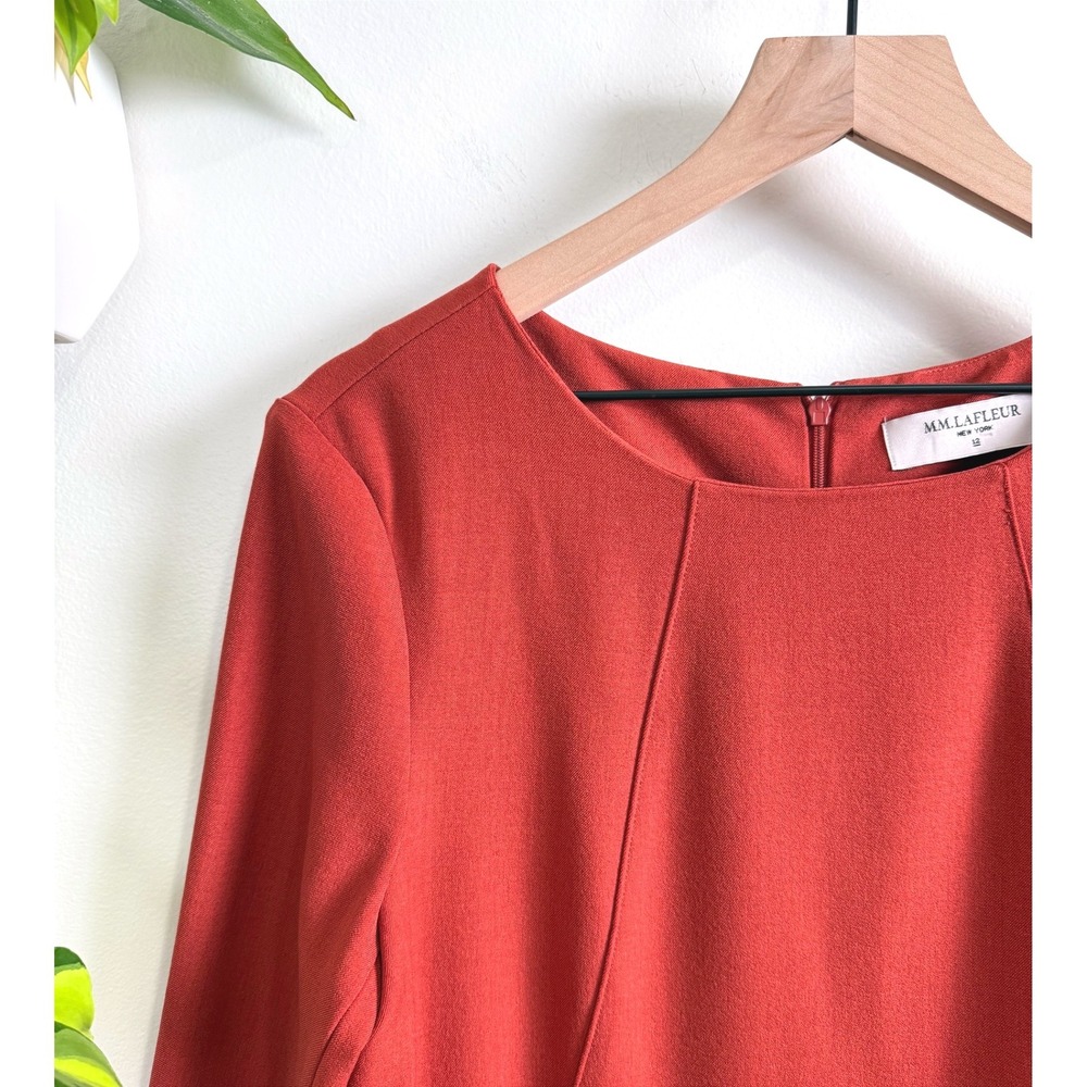MM.LaFleur Etsuko Dress Rust Orange 3/4 Sleeve Sheath 12 Office Minimalist Work - Picture 4 of 8